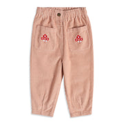 Baby Girls Peach Cotton Corduroy Floral Embroidered Pant Regular Fit Casual Wear