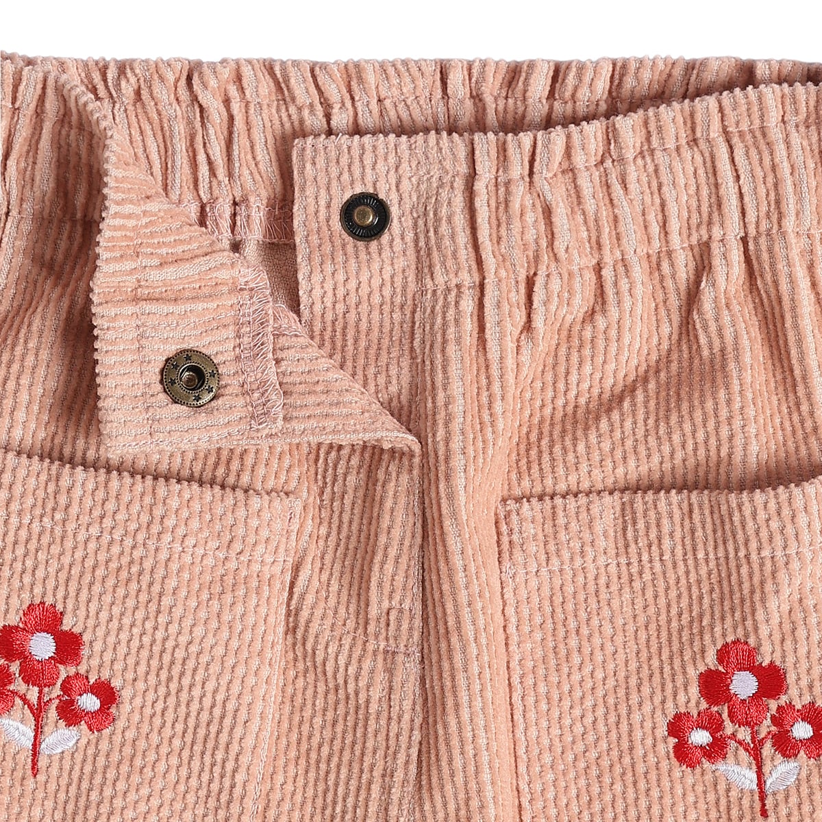 Baby Girls Peach Cotton Corduroy Floral Embroidered Pant Regular Fit Casual Wear