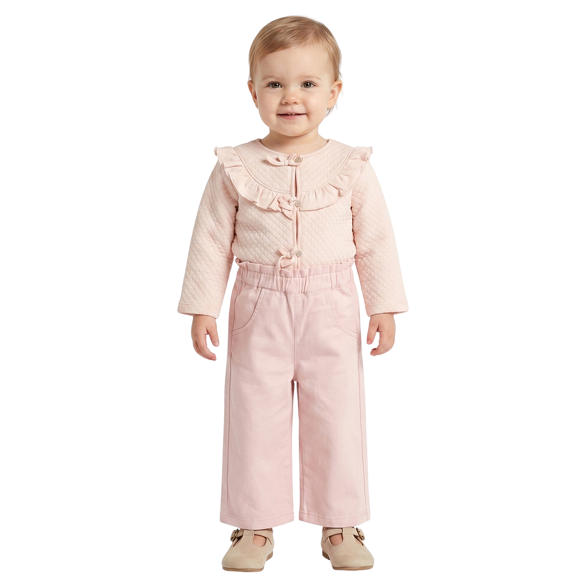 Baby Girls Peach Twill Lycra Wide Leg Pants Casual Bottom Wear
