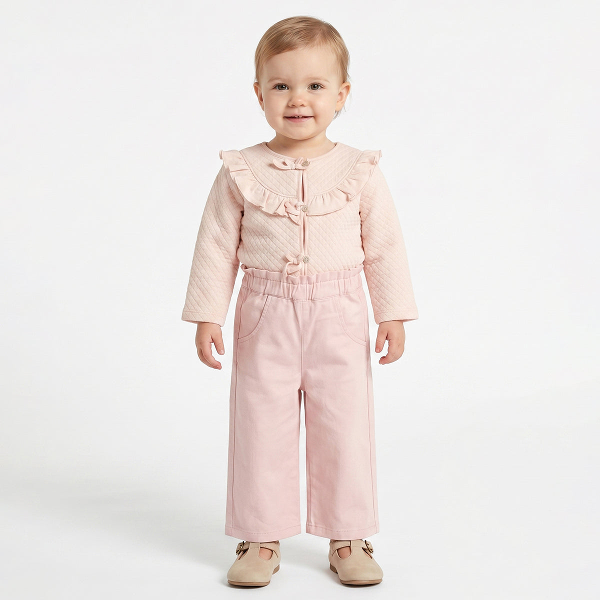 Baby Girls Peach Twill Lycra Wide Leg Pants Regular Fit Casual Bottom Wear