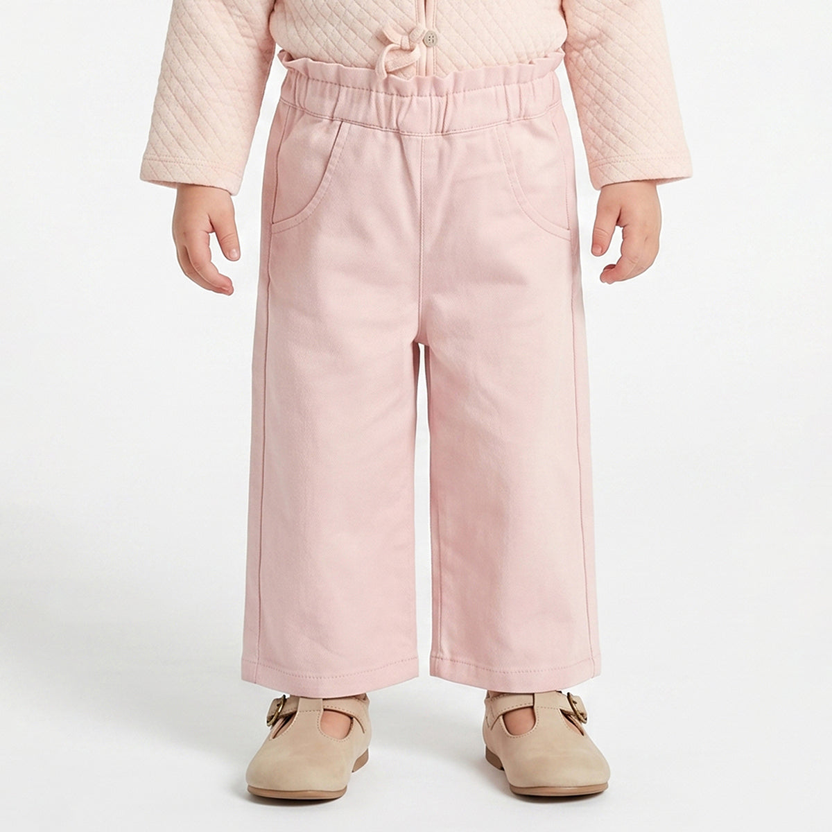 Baby Girls Peach Twill Lycra Wide Leg Pants Regular Fit Casual Bottom Wear