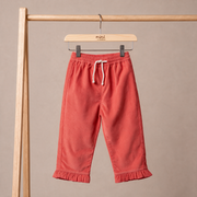 Baby Girls Coral Cotton Corduroy Ruffle Hem Pant Regular Fit Casual Wear