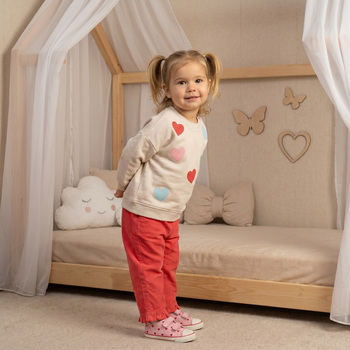 Baby Girls Coral Cotton Corduroy Ruffle Hem Pant Regular Fit Casual Wear