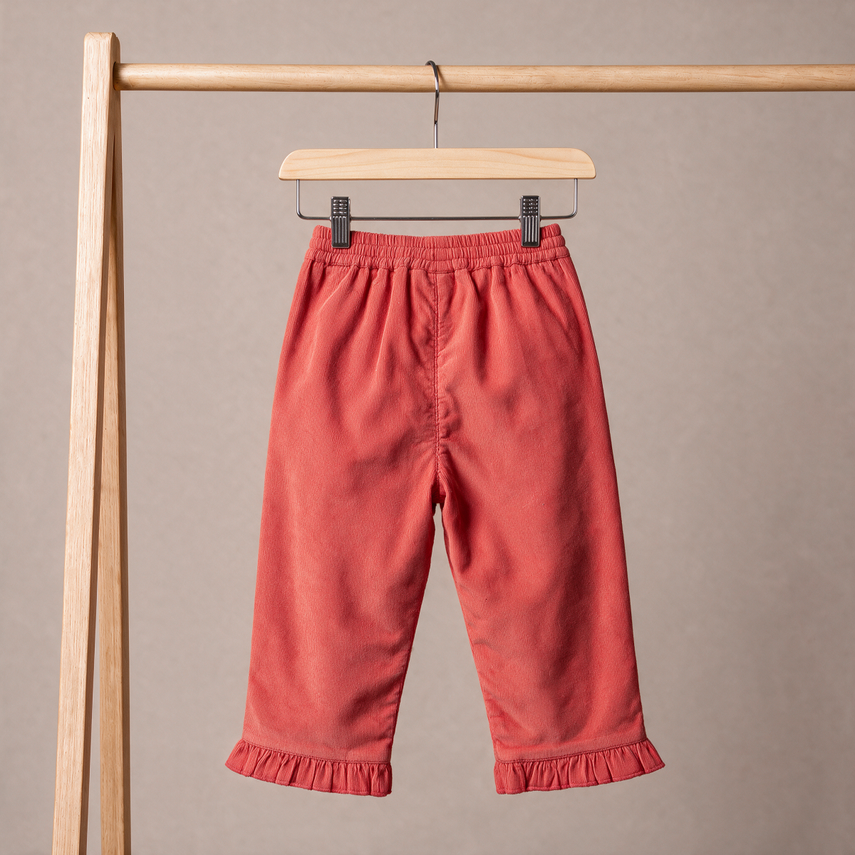 Baby Girls Coral Cotton Corduroy Ruffle Hem Pant Regular Fit Casual Wear