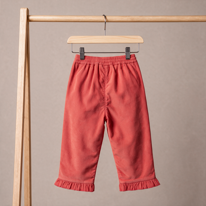 Baby Girls Coral Cotton Corduroy Ruffle Hem Pant Regular Fit Casual Wear