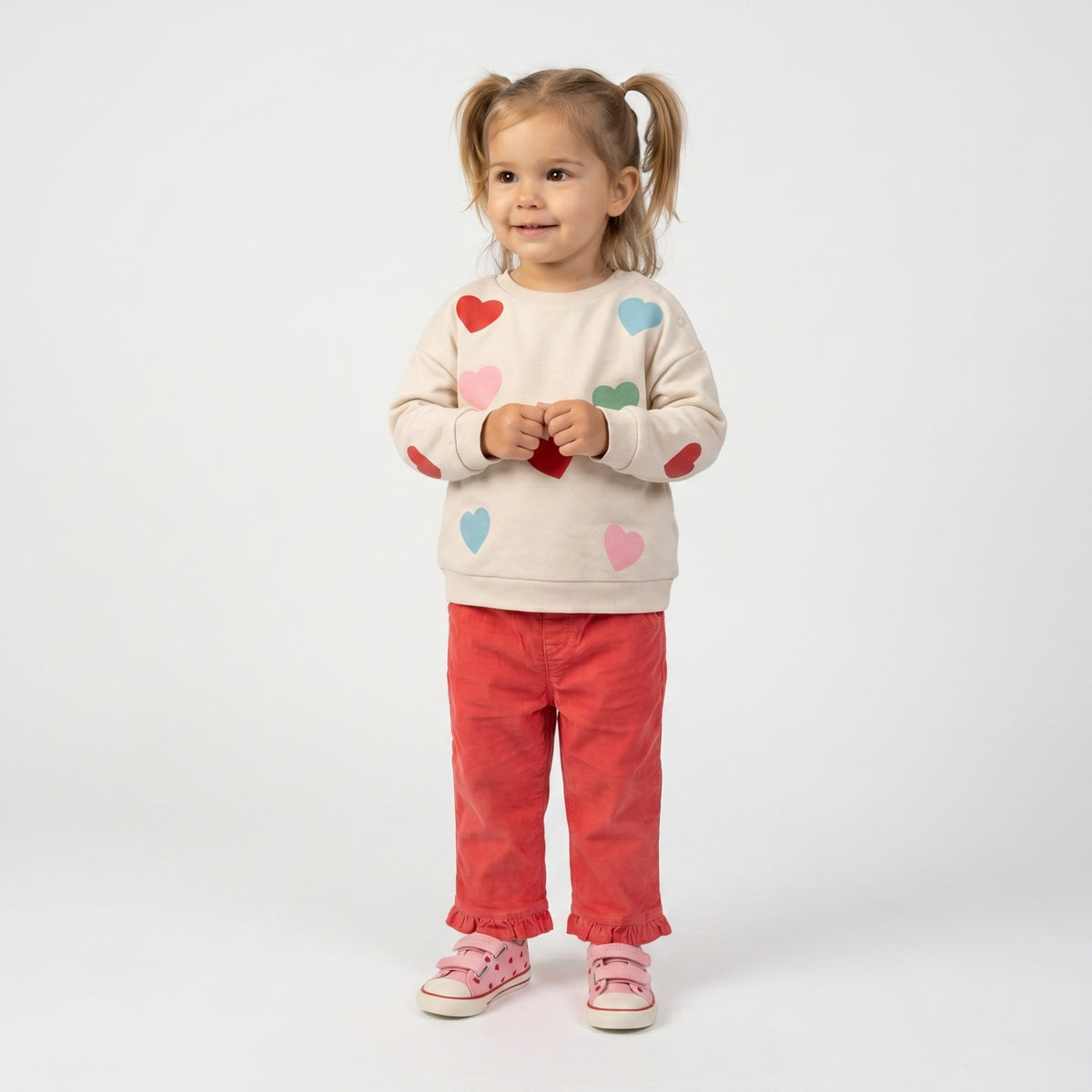 Baby Girls Coral Cotton Corduroy Ruffle Hem Pant Regular Fit Casual Wear