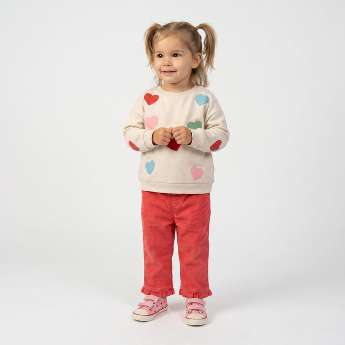 Baby Girls Coral Cotton Corduroy Ruffle Hem Pant Regular Fit
