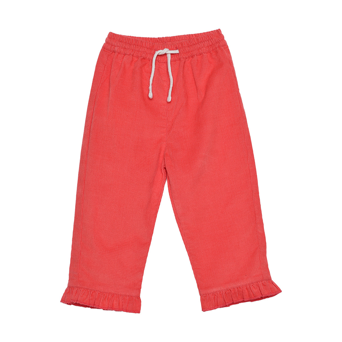 Baby Girls Coral Cotton Corduroy Ruffle Hem Pant Regular Fit Casual Wear