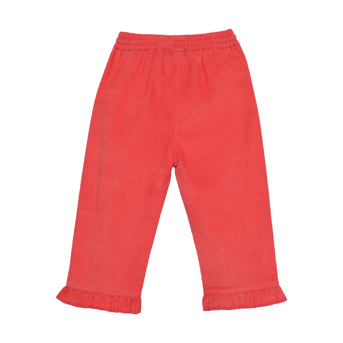 Baby Girls Coral Cotton Corduroy Ruffle Hem Pant Regular Fit Casual Wear