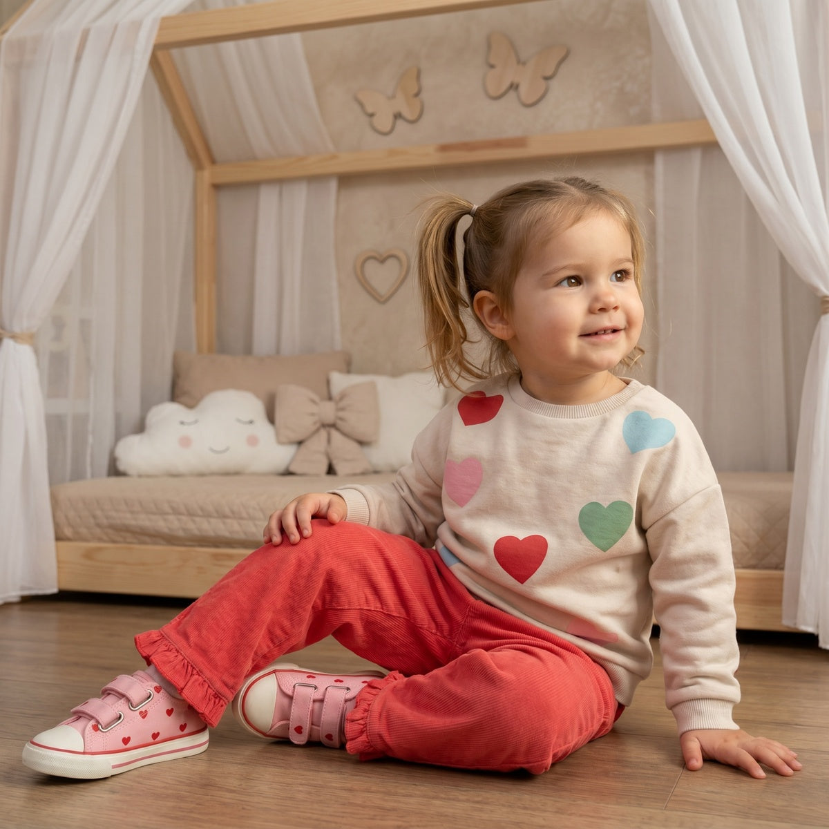 Baby Girls Coral Cotton Corduroy Ruffle Hem Pant Regular Fit Casual Wear