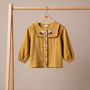Baby Girls Mustard Yellow Cotton Blend Floral Embroidered Woven Top Regular Fit Casual Wear