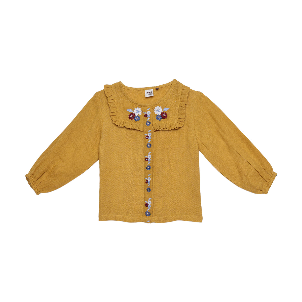 Baby Girls Mustard Yellow Cotton Blend Floral Embroidered Woven Top Regular Fit Casual Wear