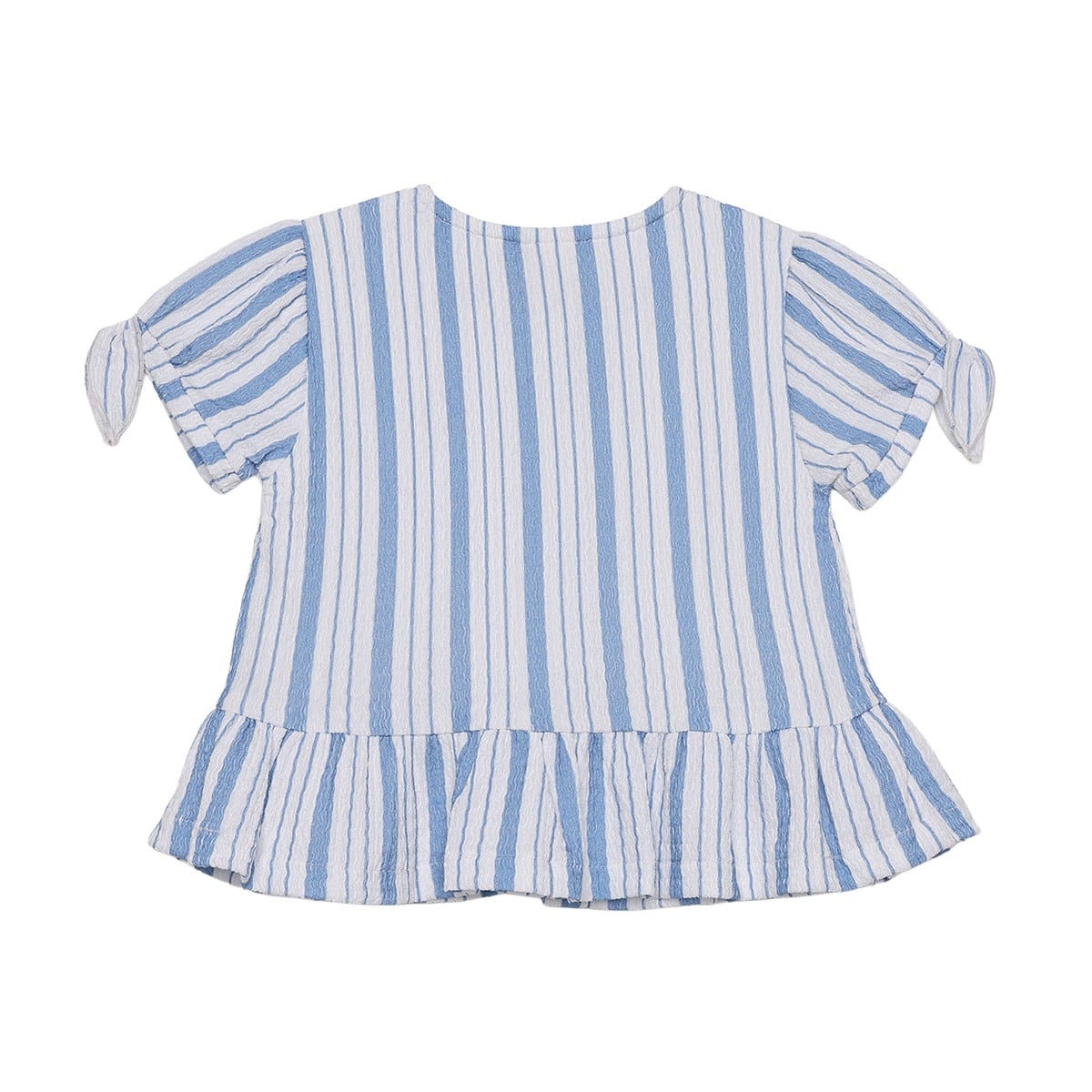 Baby Girls Blue And White Cotton Striped Bow Embroidered Woven Top Regular Fit Casual Wear