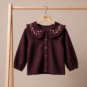 Baby Girls Maroon Cotton Floral Embroidered Collar Woven Top Regular Fit Casual Wear