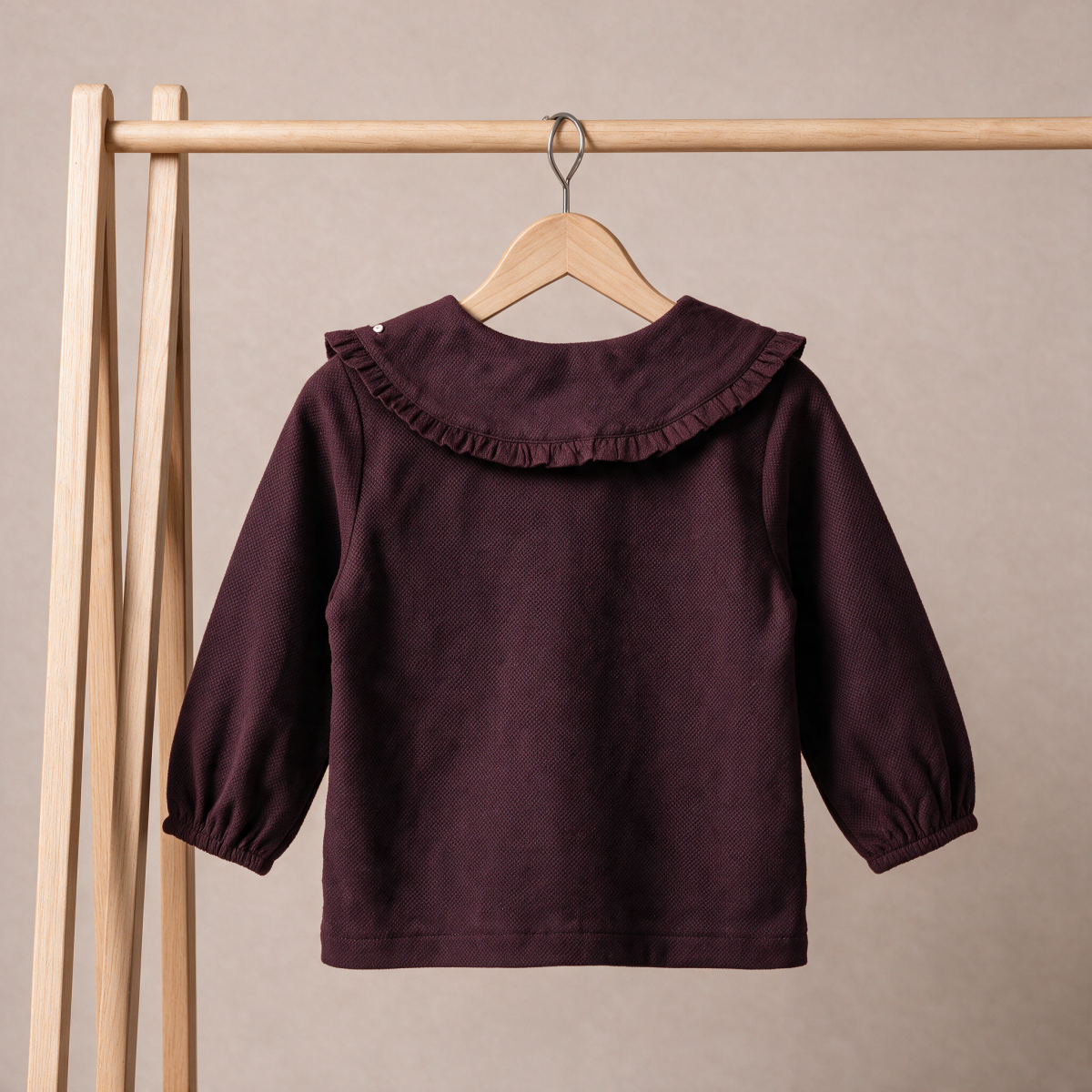 Baby Girls Maroon Cotton Floral Embroidered Collar Woven Top Regular Fit Casual Wear