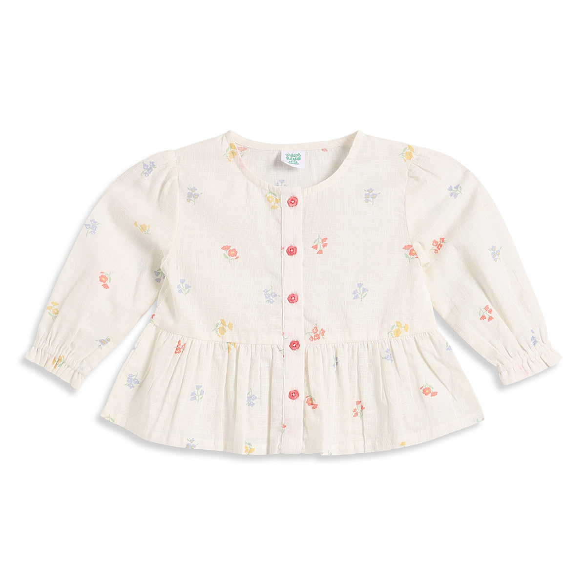 Baby Girls Off White Floral Printed Cotton Peplum Top Regular Fit Casual Top