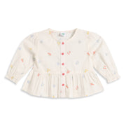 Baby Girls Off White Floral Printed Cotton Peplum Top Regular Fit Casual Top