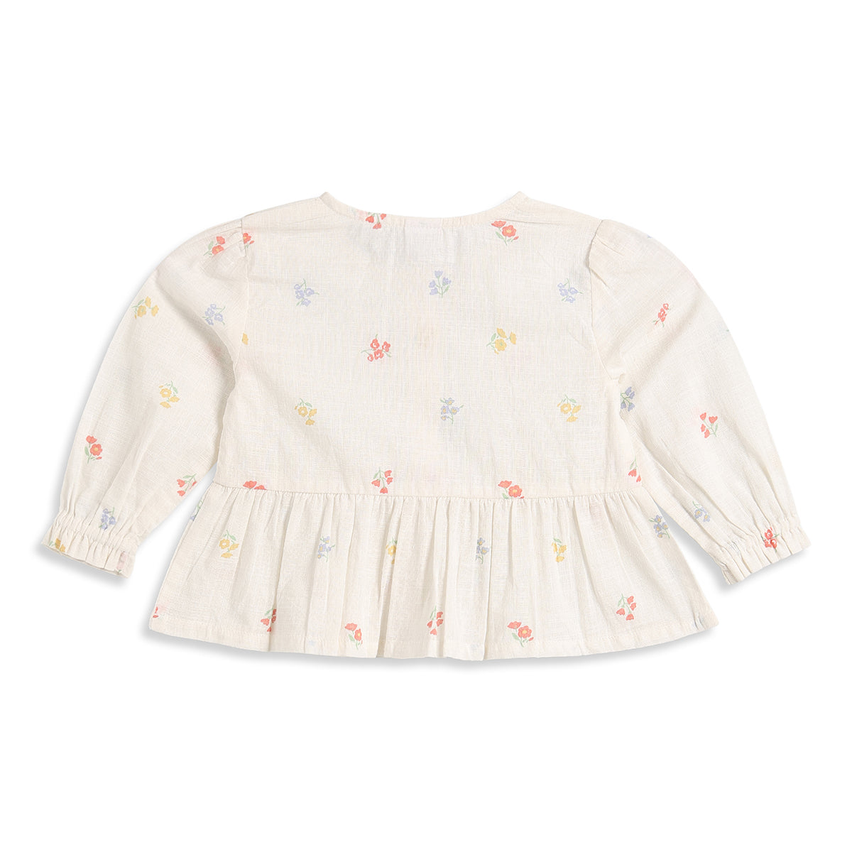 Baby Girls Off White Floral Printed Cotton Peplum Top Regular Fit Casual Top