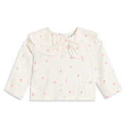 Baby Girls Off White Printed Cotton Peter Pan Collar Top Regular Fit Casual Top