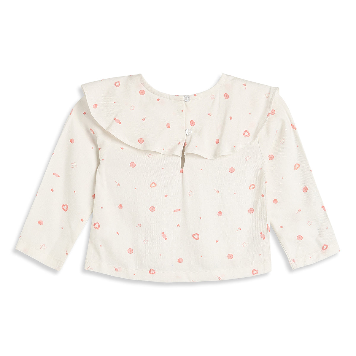 Baby Girls Off White Printed Cotton Peter Pan Collar Top Regular Fit Casual Top