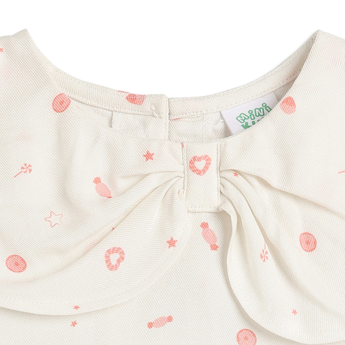 Baby Girls Off White Printed Cotton Peter Pan Collar Top Regular Fit Casual Top