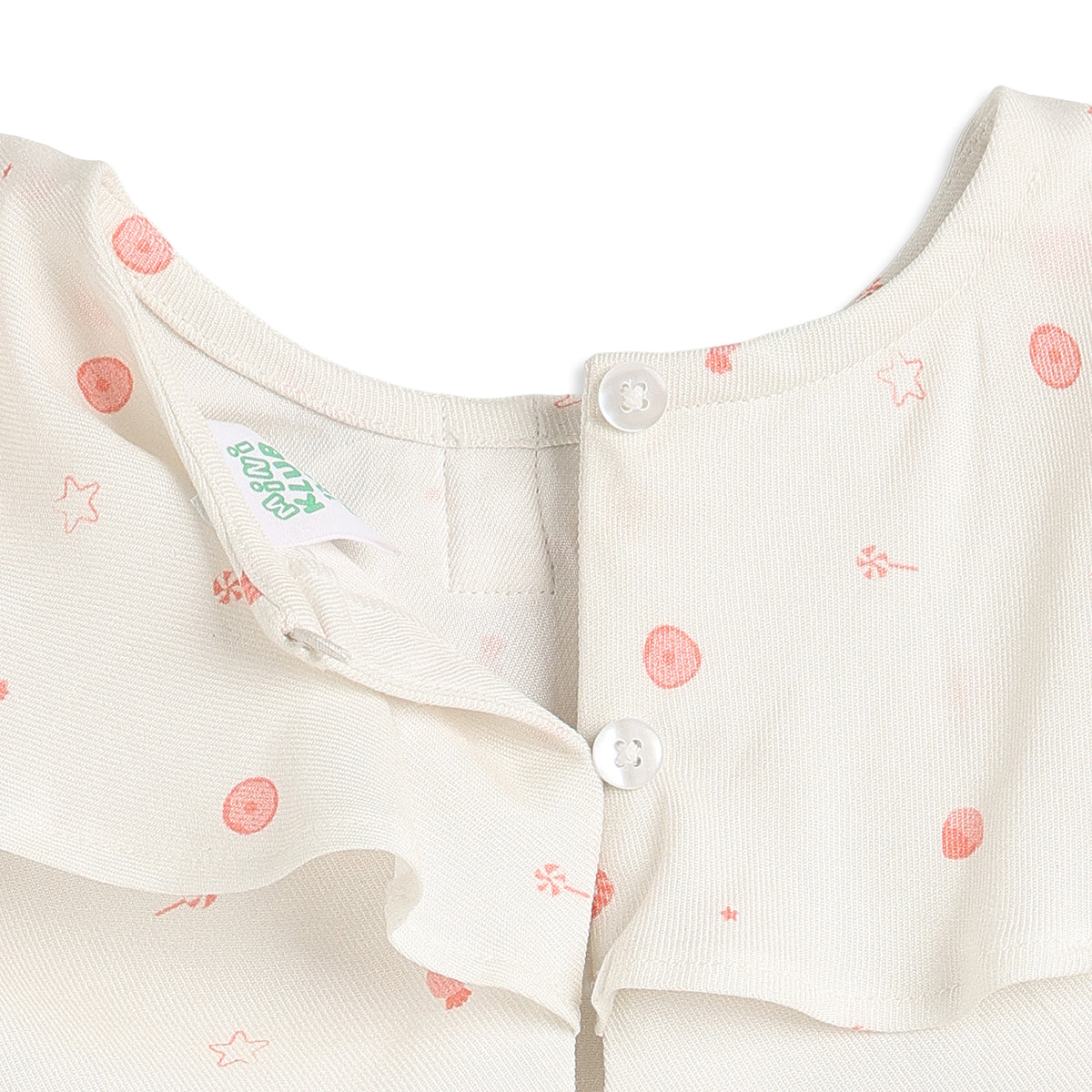 Baby Girls Off White Printed Cotton Peter Pan Collar Top Regular Fit Casual Top
