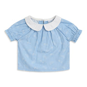 Baby Girls Blue Printed Cotton Peter Pan Collar Top Regular Fit Casual Top