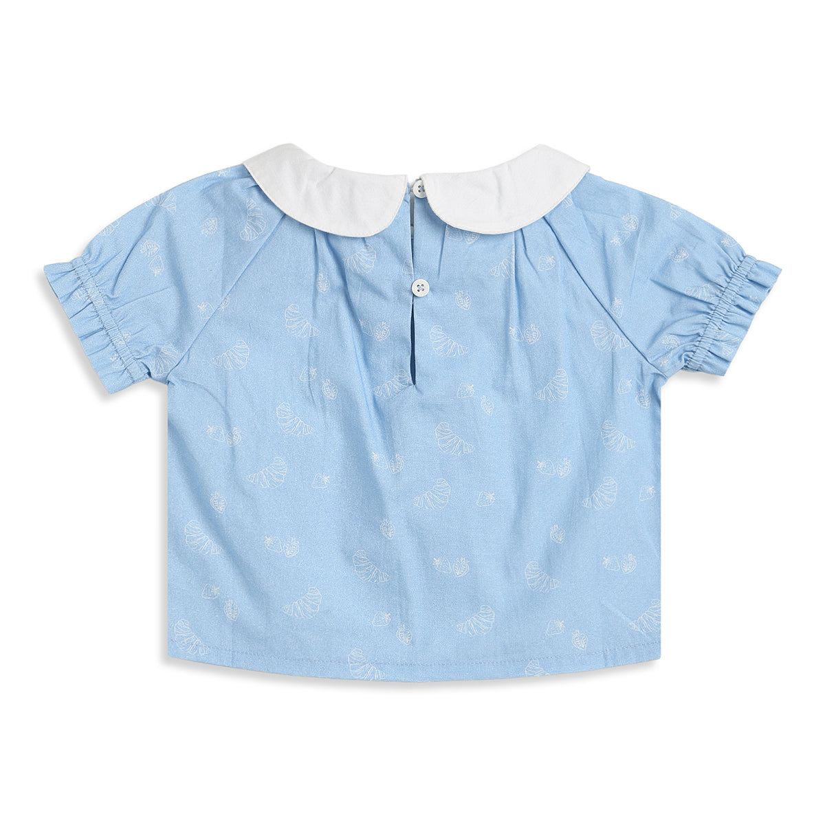 Baby Girls Blue Printed Cotton Peter Pan Collar Top Regular Fit Casual Top