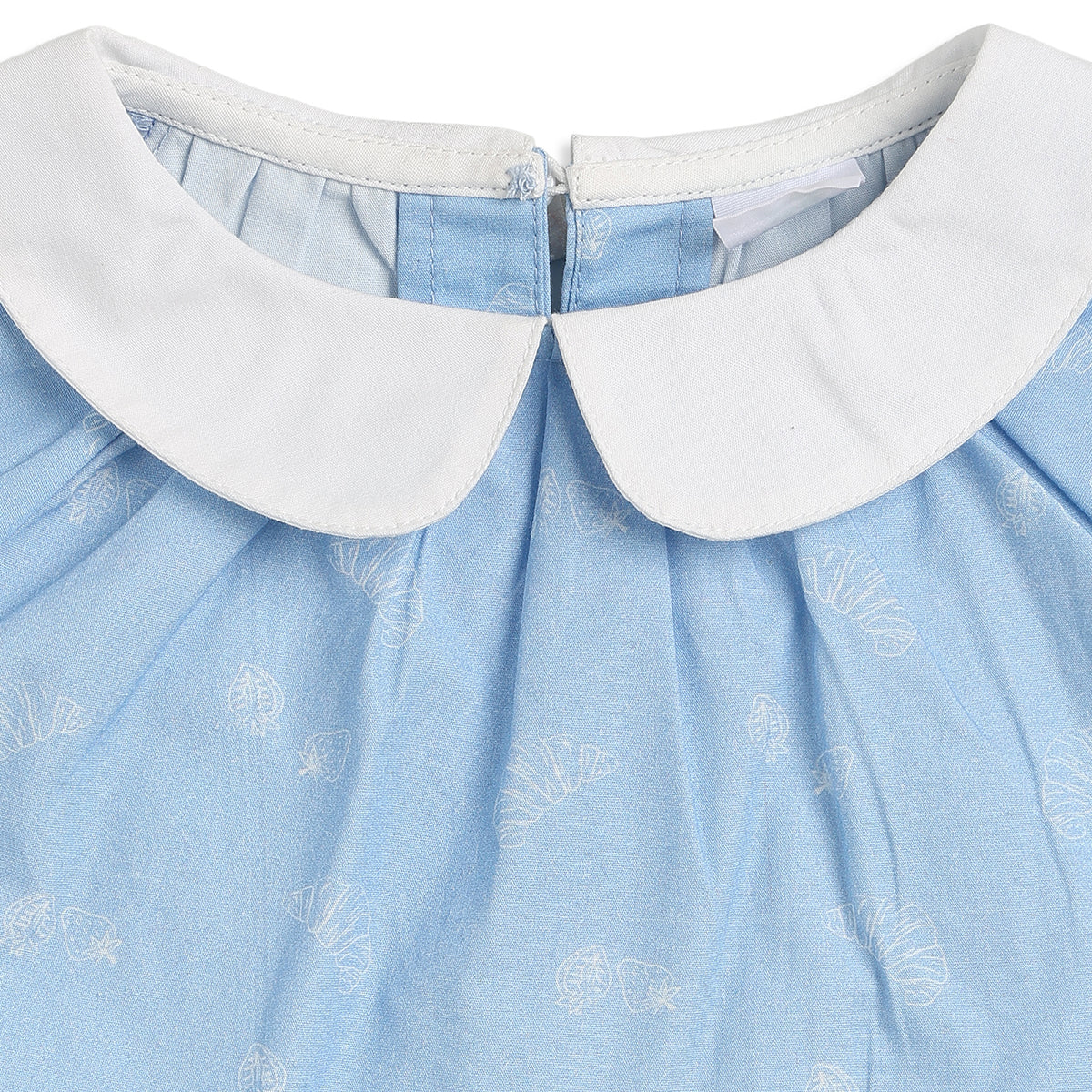 Baby Girls Blue Printed Cotton Peter Pan Collar Top Regular Fit Casual Top