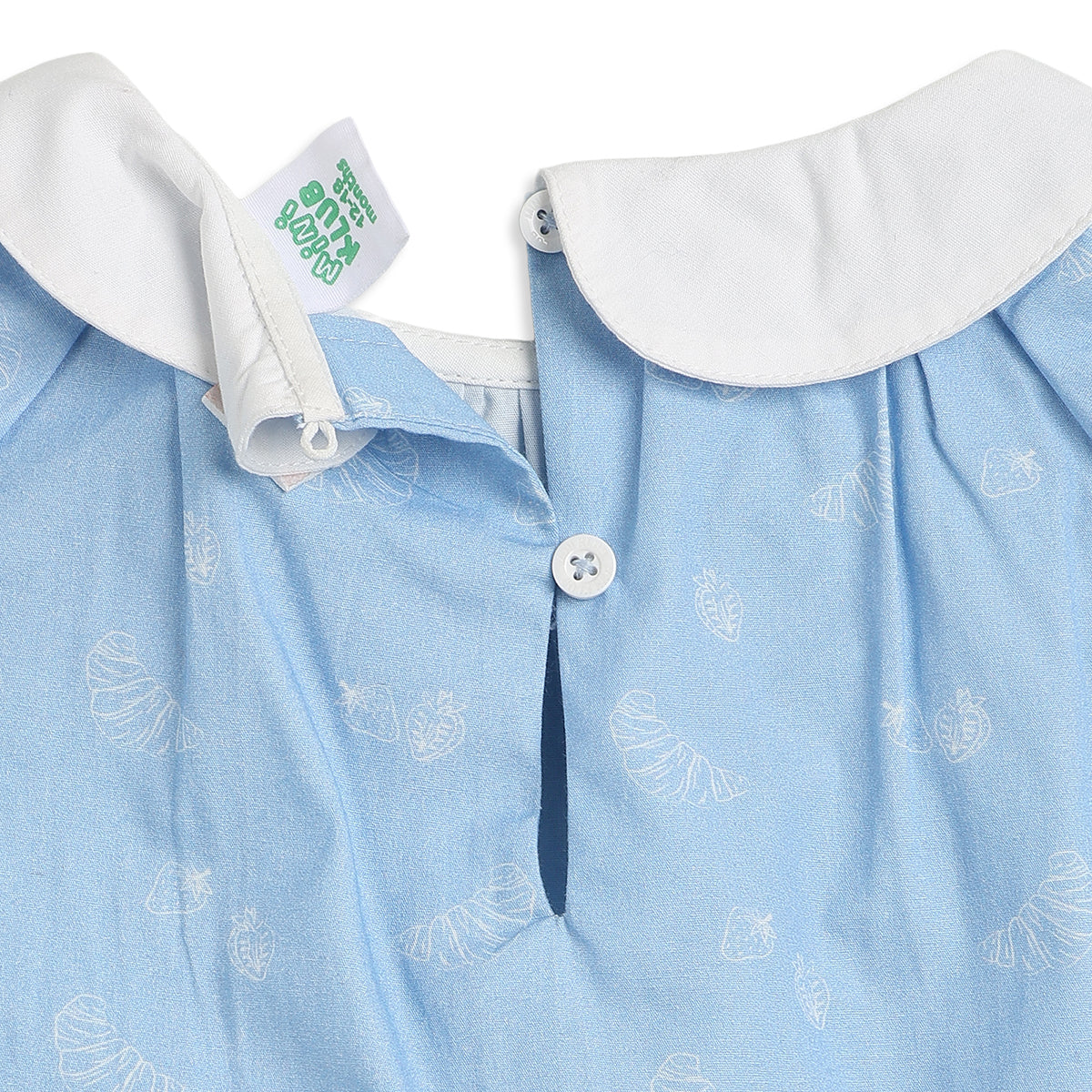 Baby Girls Blue Printed Cotton Peter Pan Collar Top Regular Fit Casual Top
