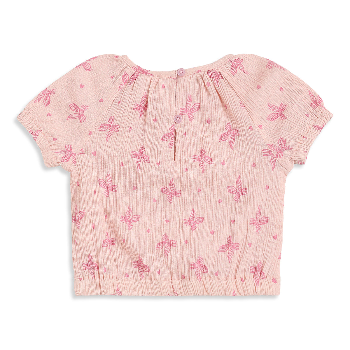 Baby Girls Peach Printed Cotton Textured Top Regular Fit Casual Top
