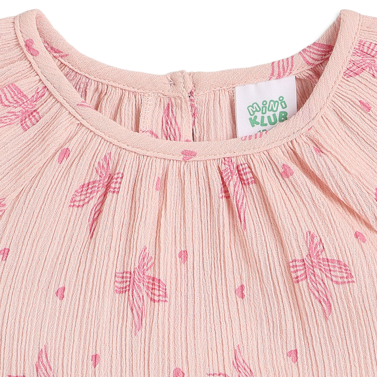 Baby Girls Peach Printed Cotton Textured Top Regular Fit Casual Top