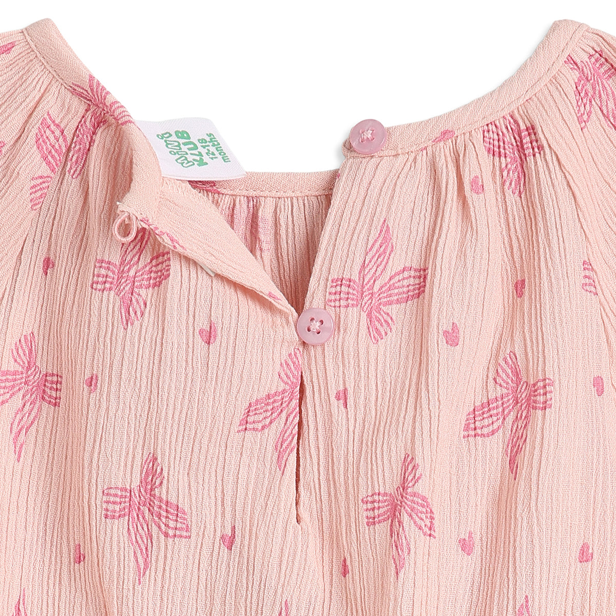 Baby Girls Peach Printed Cotton Textured Top Regular Fit Casual Top