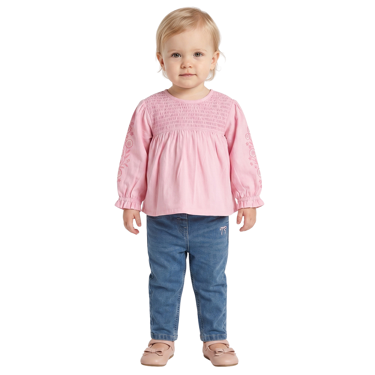 Baby Girls Pink Smocked Cotton Top Regular Fit Casual Top