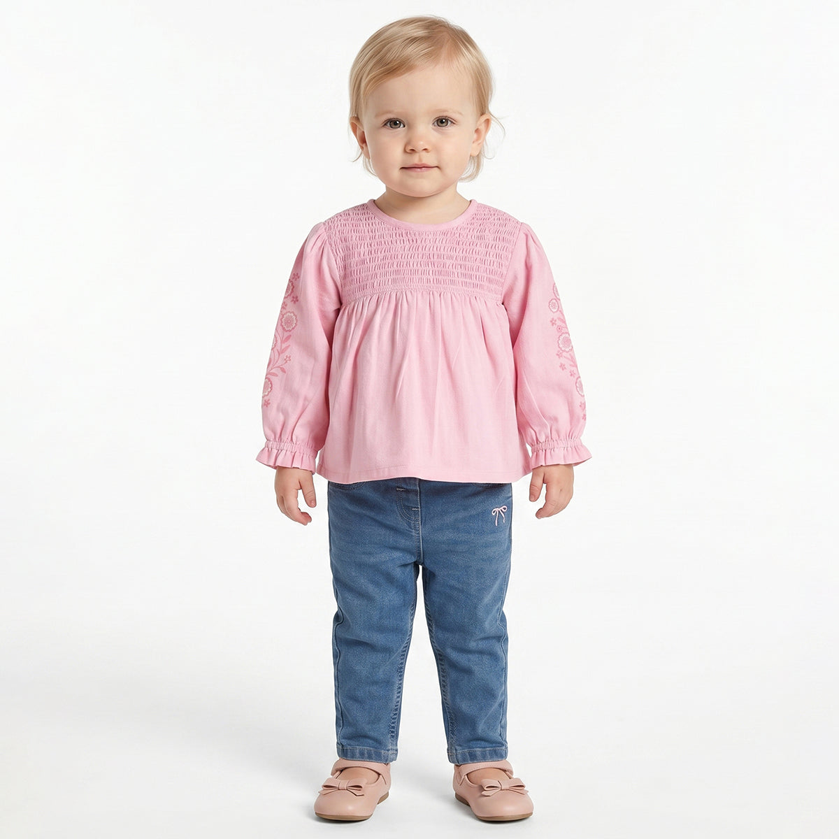 Baby Girls Pink Smocked Cotton Top Regular Fit Casual Top