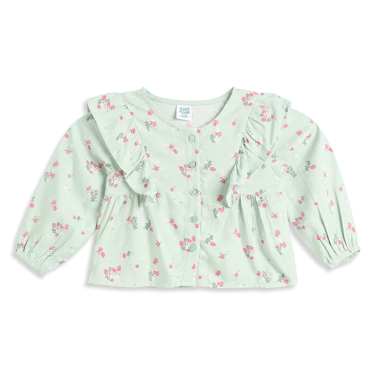 Baby Girls Mint Green Floral Print Cotton Top Regular Fit Casual Top