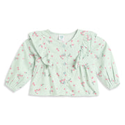 Baby Girls Mint Green Floral Print Cotton Top Regular Fit Casual Top