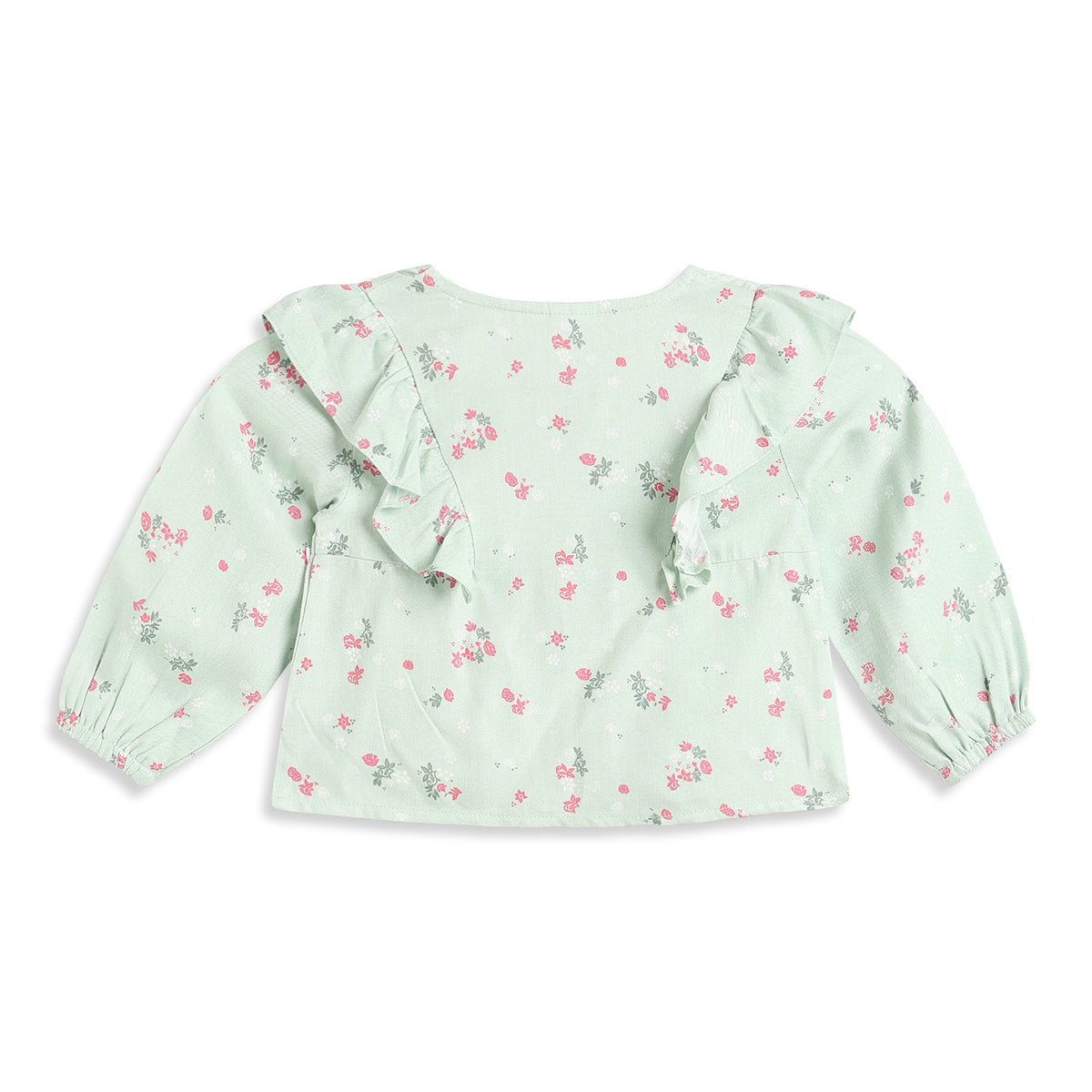 Baby Girls Mint Green Floral Print Cotton Top Regular Fit Casual Top