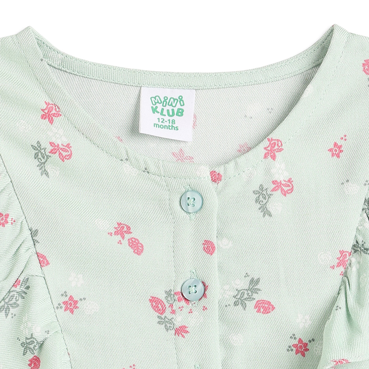 Baby Girls Mint Green Floral Print Cotton Top Regular Fit Casual Top