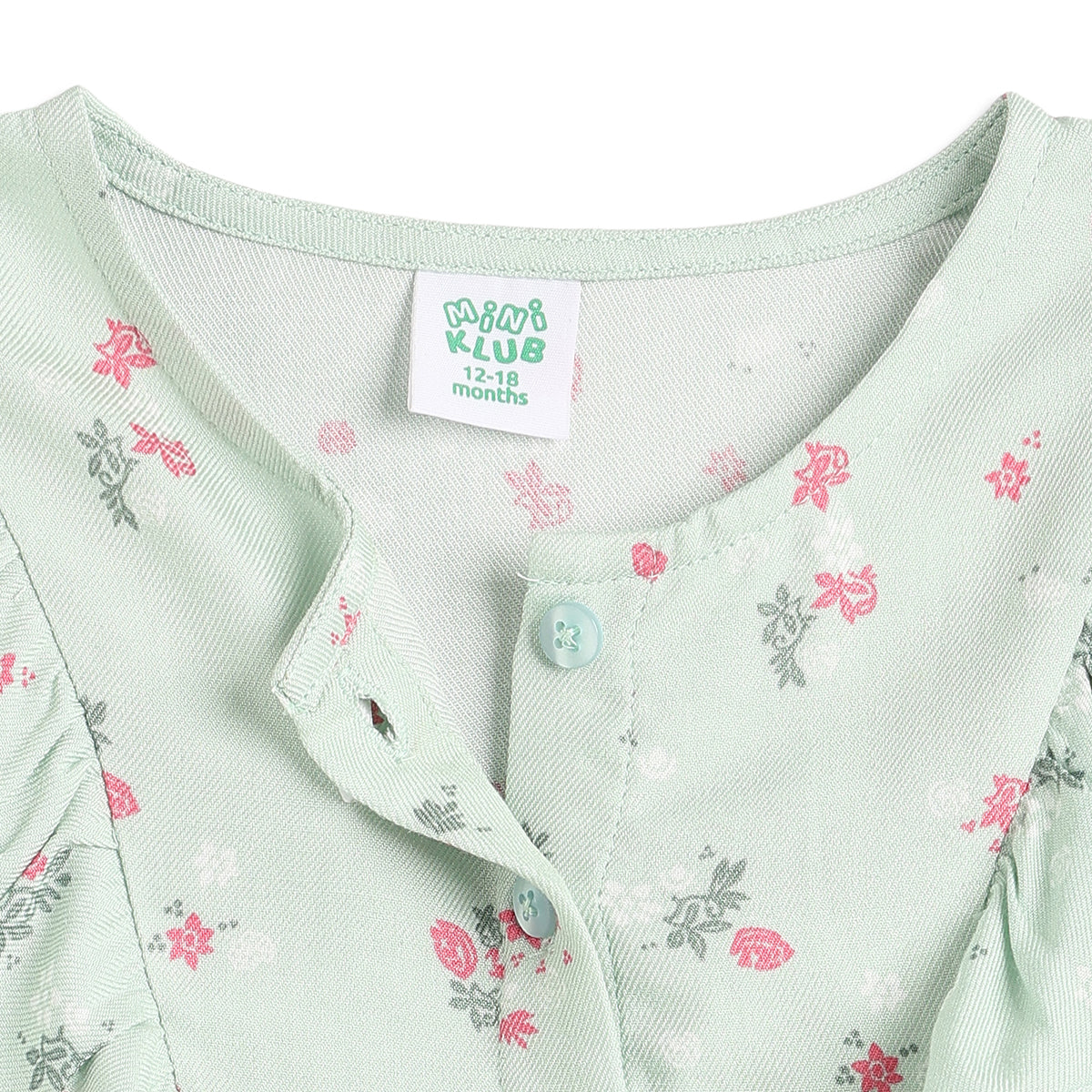 Baby Girls Mint Green Floral Print Cotton Top Regular Fit Casual Top