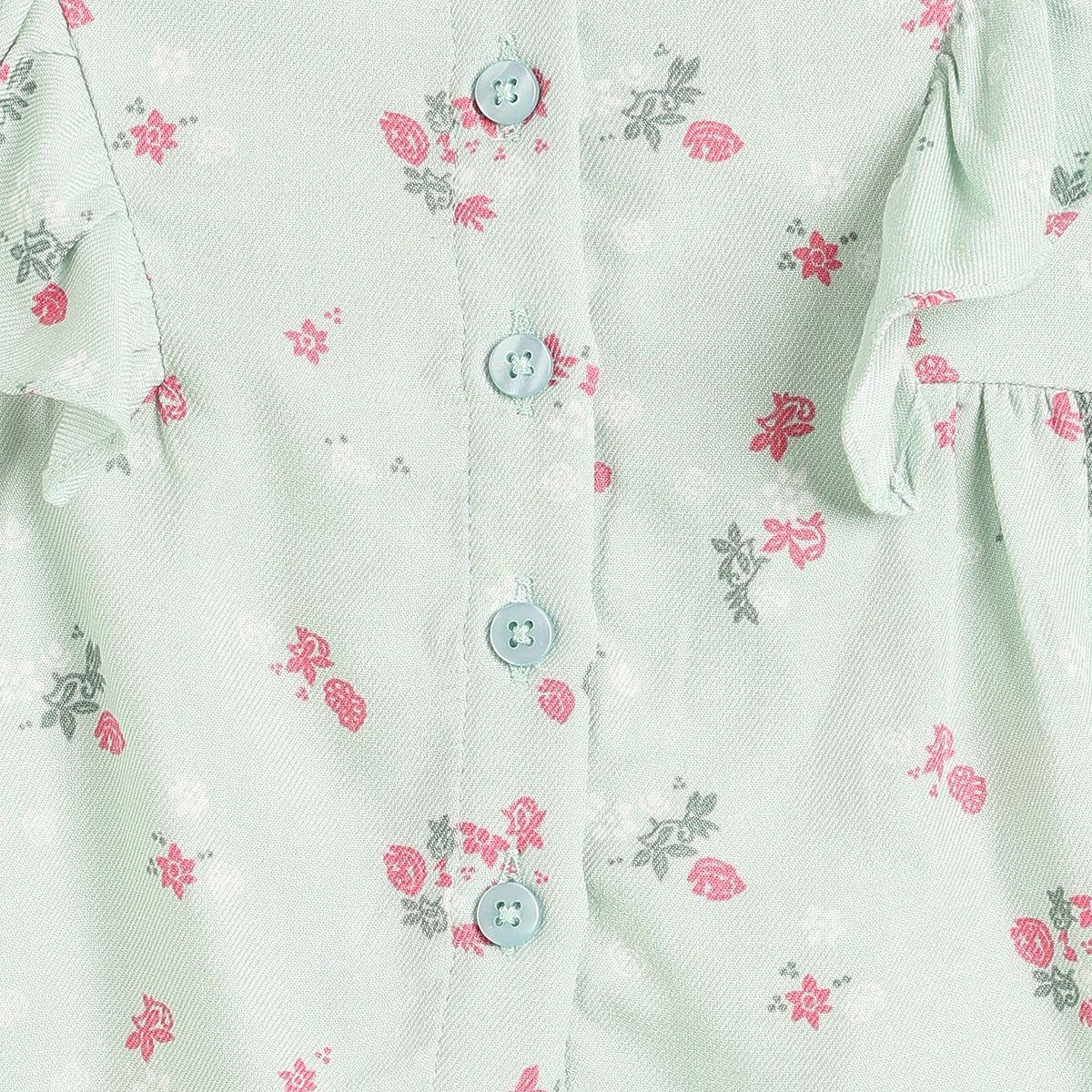 Baby Girls Mint Green Floral Print Cotton Top Regular Fit Casual Top