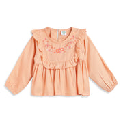Baby Girls Peach Embroidered Cotton Top Regular Fit.