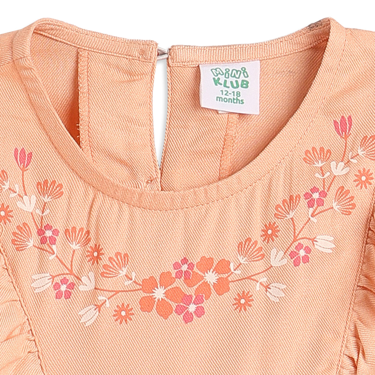 Baby Girls Peach Embroidered Cotton Top Regular Fit.