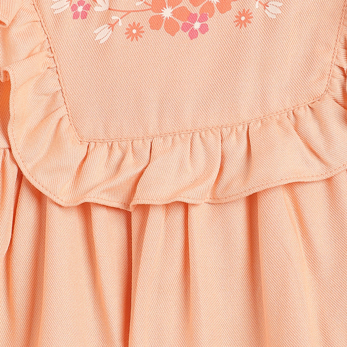 Baby Girls Peach Embroidered Cotton Top Regular Fit.