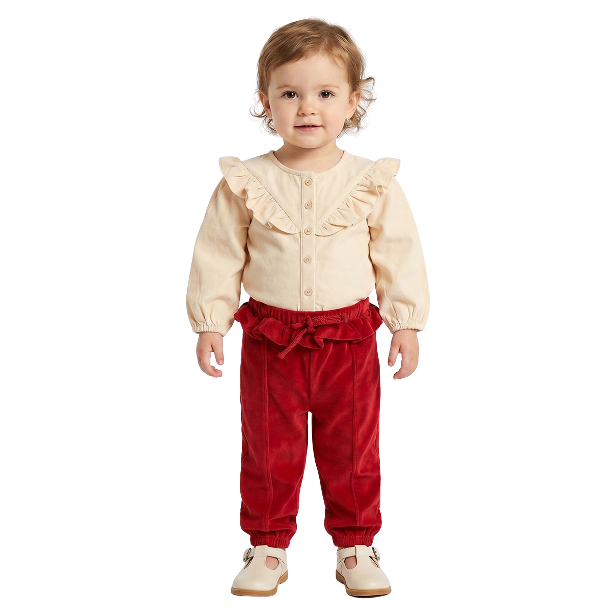 Baby Girls Beige Cotton Top Regular Fit
