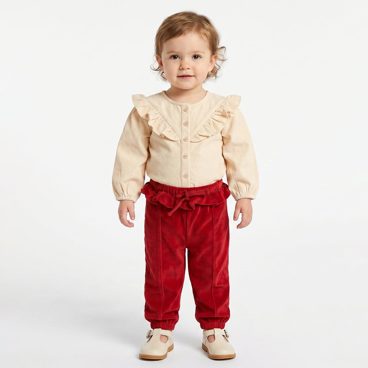 Baby Girls Beige Cotton Top Regular Fit.