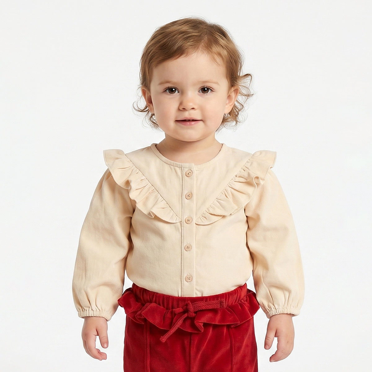 Baby Girls Beige Cotton Top Regular Fit.
