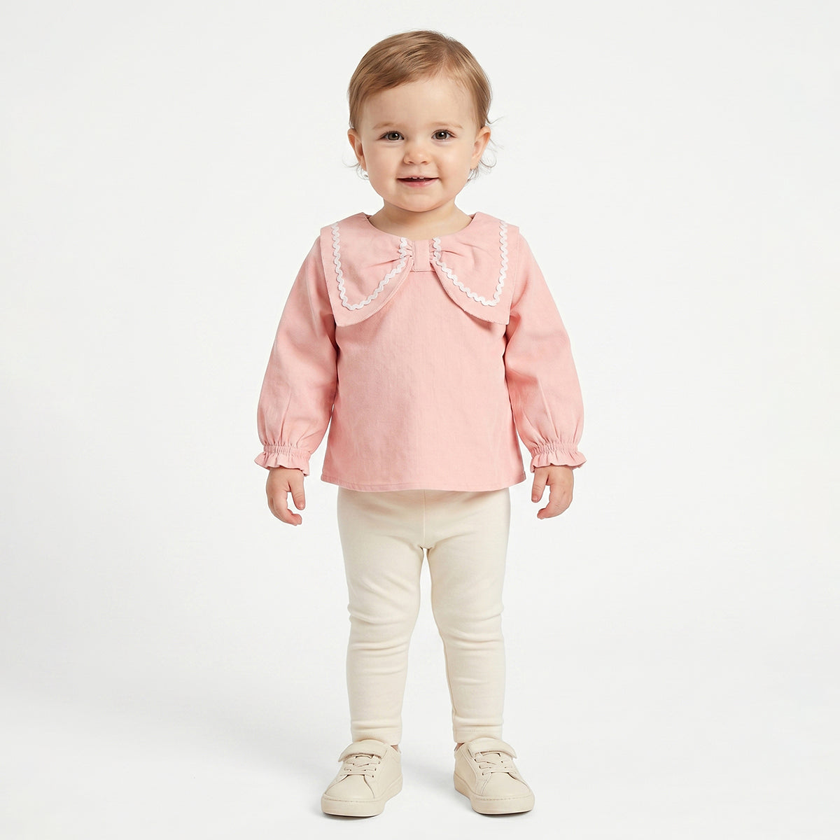 Baby Girls Peach Cotton Top Regular Fit.
