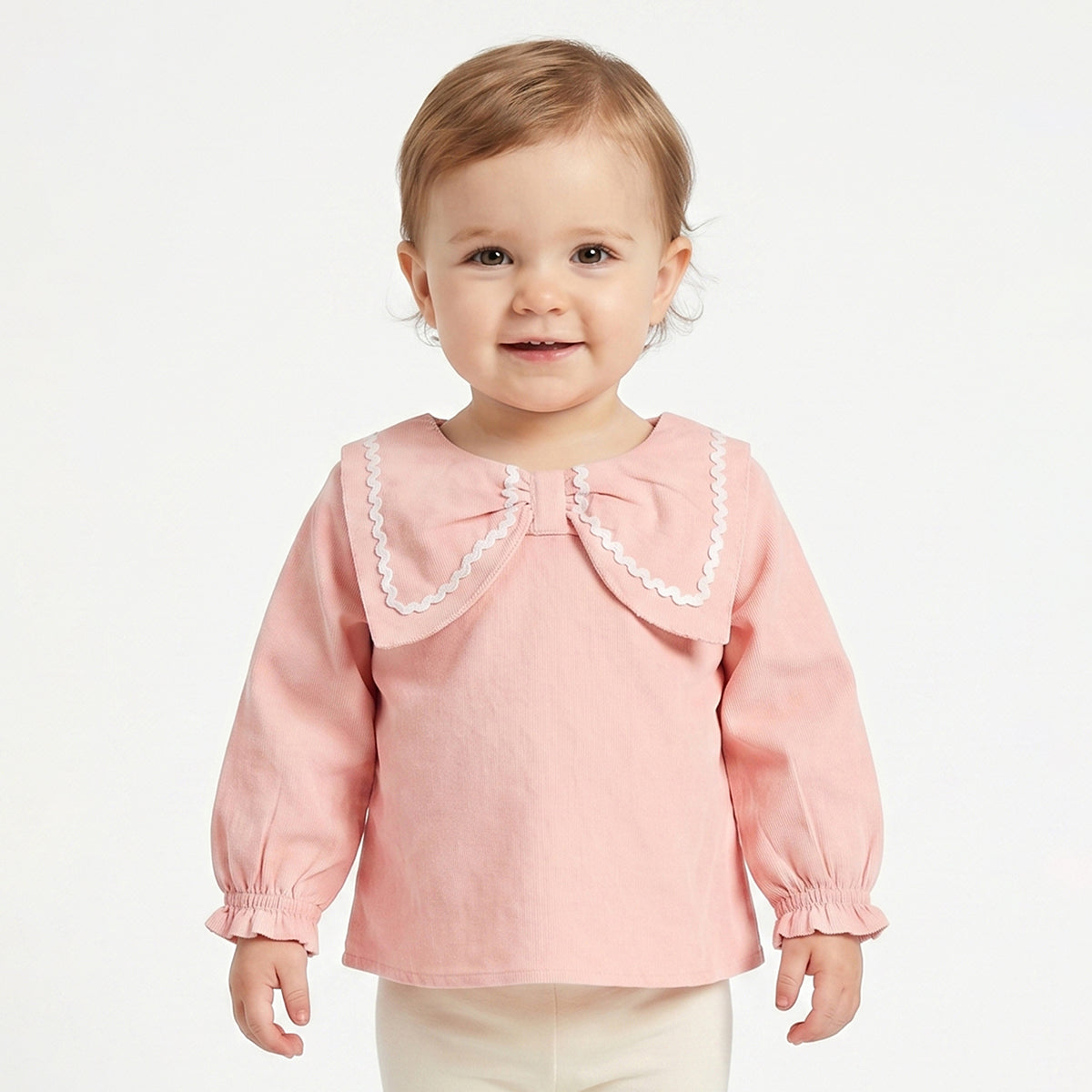 Baby Girls Peach Cotton Top Regular Fit.