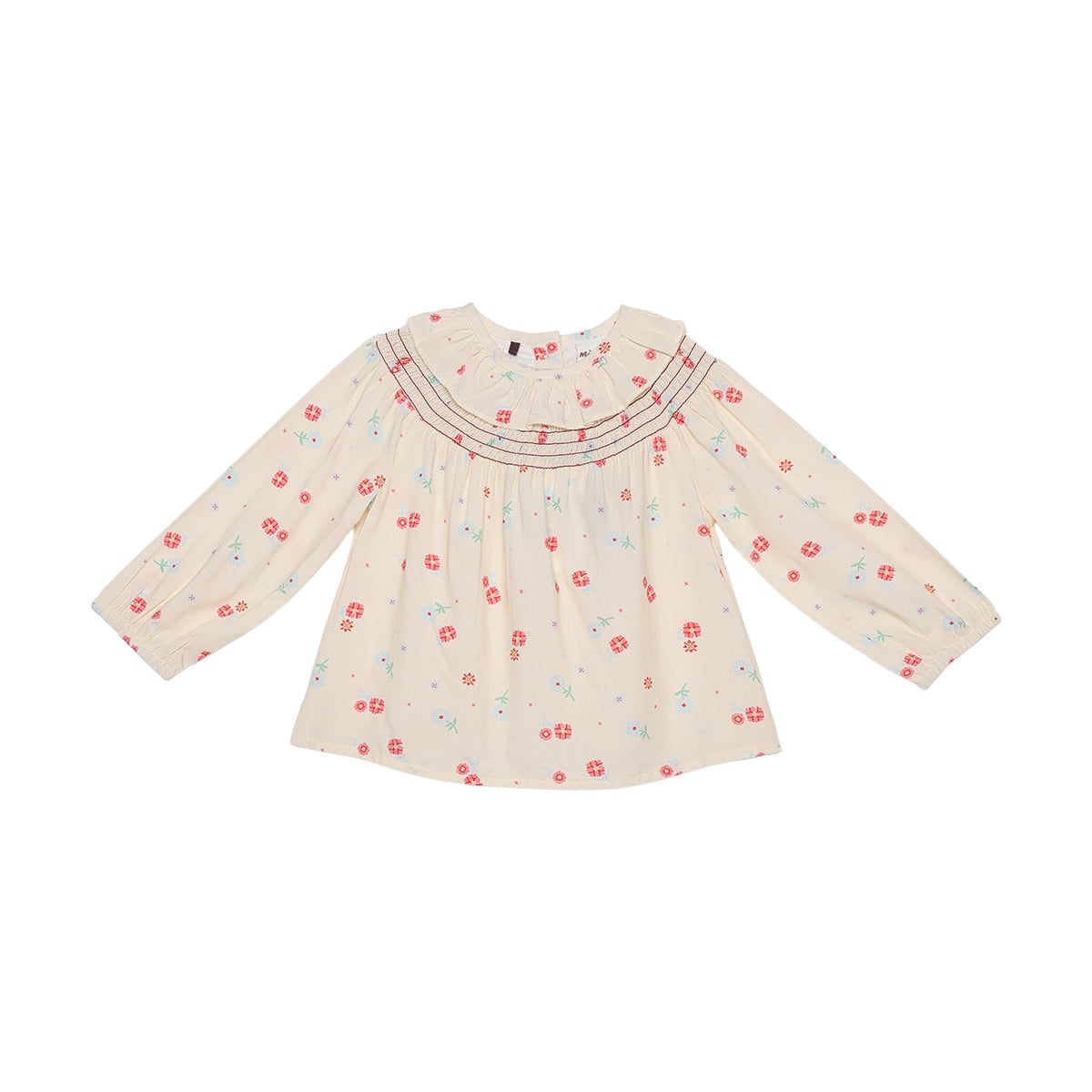 Baby Girls Cream Cotton Floral Printed Ruffled Woven Top Regular Fit Casual Wear